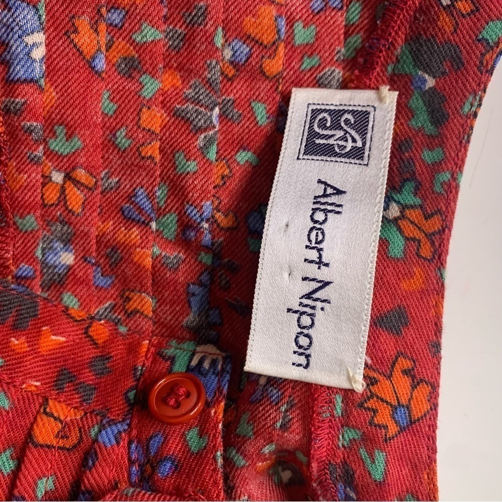 Albert Nipon Long Sleeve red floral button front … - image 12